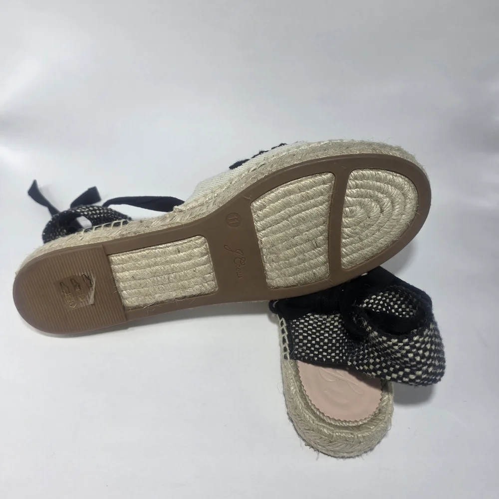 J.Crew Espadrille Lace Up Sandals Beige Black Size 11 New Without Box
